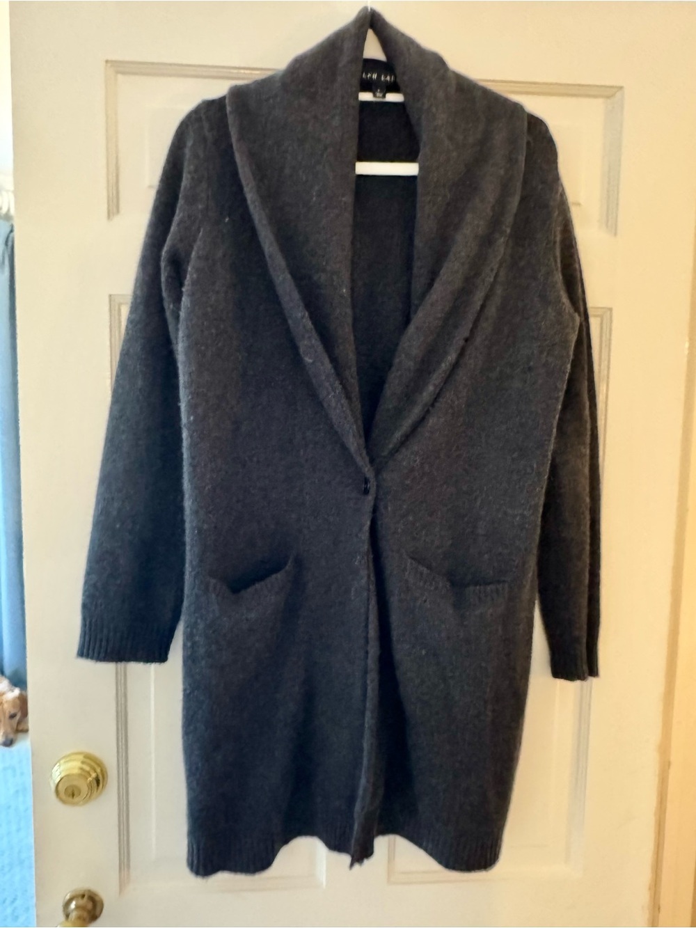 Ralph Lauren Charcoal Shawl Collar Long Open Cardigan Sweater